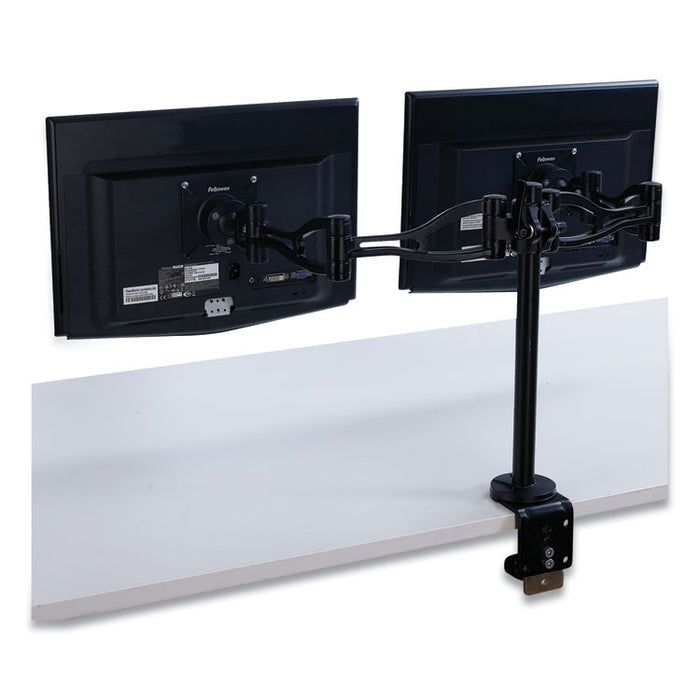Professional Series Depth Adjustable Dual Monitor Arm, 360 deg Rotation, 37 deg Tilt, 360 deg Pan, Black, Supports 24 lb