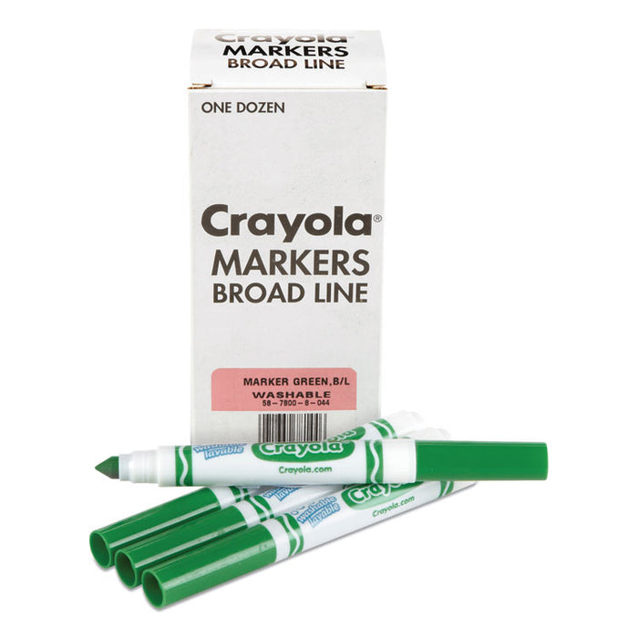 Broad Line Washable Markers, Broad Bullet Tip, Green, 12/Box