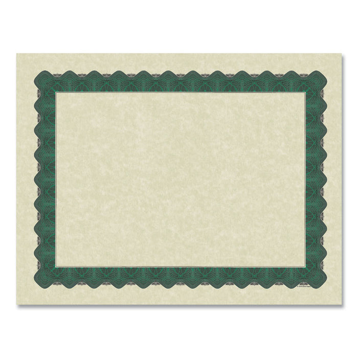 Metallic Border Certificates, 11 x 8.5, Ivory/Green with Green Border, 100/Pack