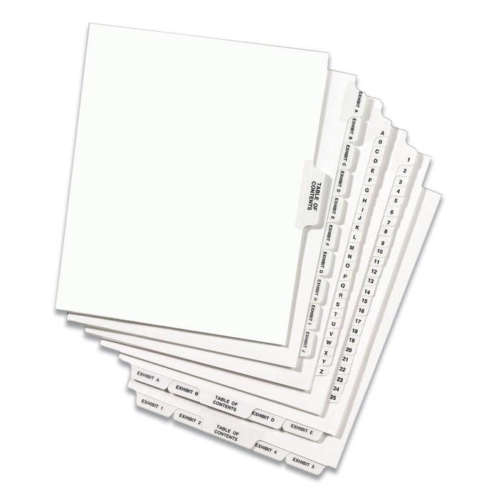 Preprinted Legal Exhibit Side Tab Index Dividers, Avery Style, 10-Tab, 8, 11 x 8.5, White, 25/Pack