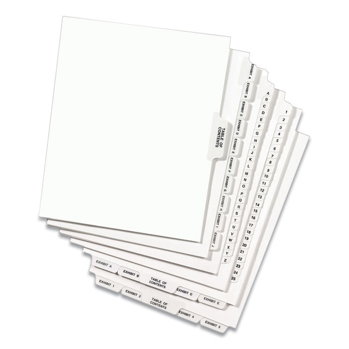 Preprinted Legal Exhibit Side Tab Index Dividers, Avery Style, 10-Tab, 4, 11 x 8.5, White, 25/Pack