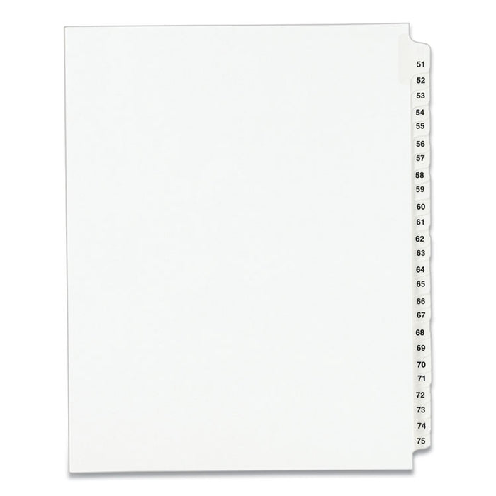 Preprinted Legal Exhibit Side Tab Index Dividers, Avery Style, 25-Tab, 51 to 75, 11 x 8.5, White, 1 Set, (1332)