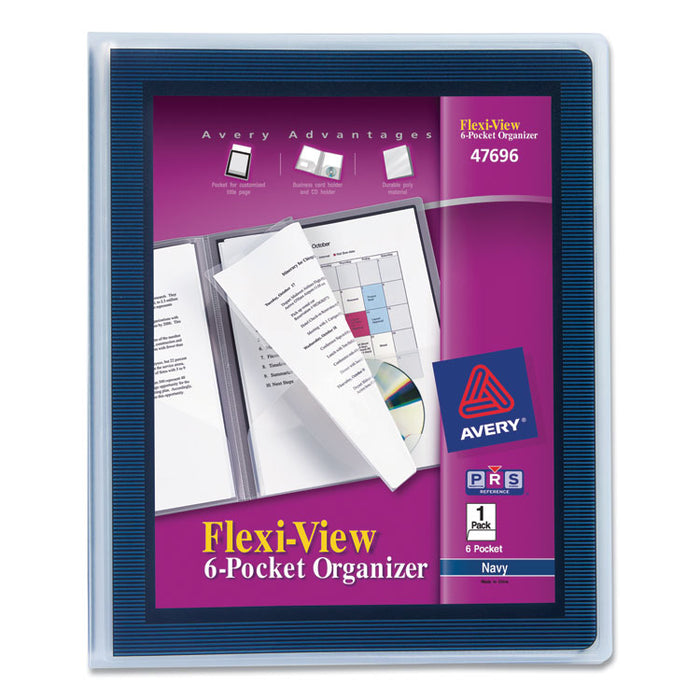 Flexi-View Six-Pocket Organizer, Accommodates (150) 11 x 8.5 Sheets, Translucent Navy Blue