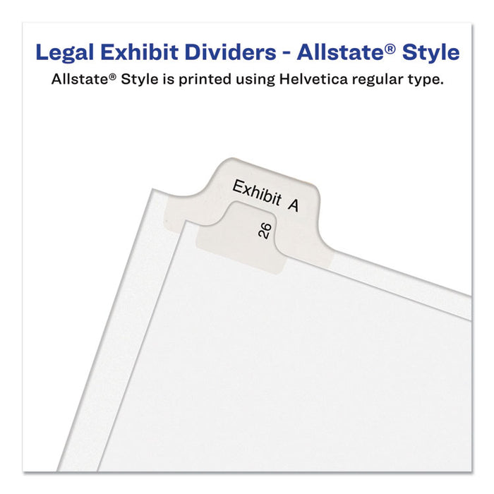 Preprinted Legal Exhibit Side Tab Index Dividers, Allstate Style, 10-Tab, 11, 11 x 8.5, White, 25/Pack