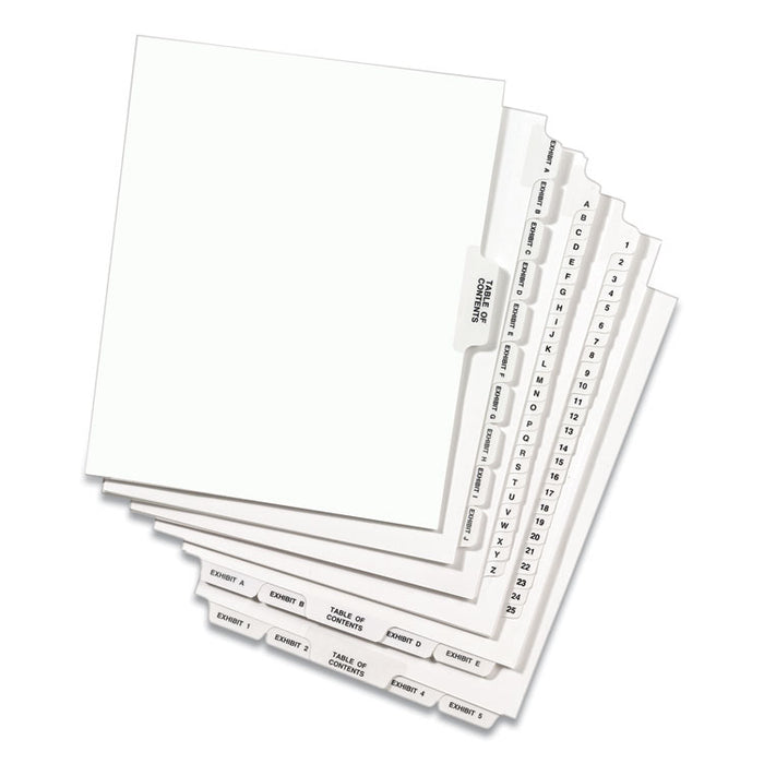 Preprinted Legal Exhibit Side Tab Index Dividers, Avery Style, 10-Tab, 9, 11 x 8.5, White, 25/Pack