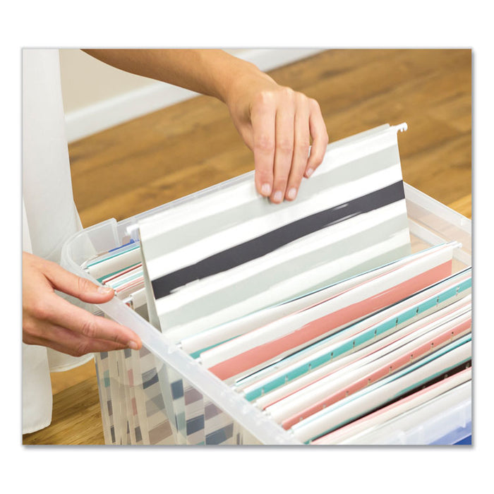 Heavy Duty Plastic File Storage, Letter/Legal Files, 14" x 17.38" x 10.5", Clear/Blue