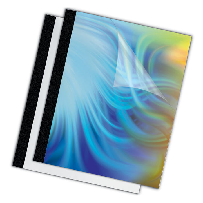 Thermal Binding System Presentation Covers, 30-Sheet Capacity, Plastic, Square Corners, 11 x 8.5, Clear/Matte Black, 10/Pack