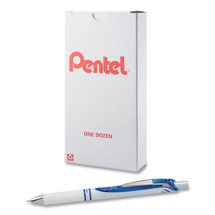 EnerGel Pearl Deluxe RTX Gel Pen, Retractable, Medium 0.7 mm, Blue Ink, Pearl White/Blue Barrel, Dozen