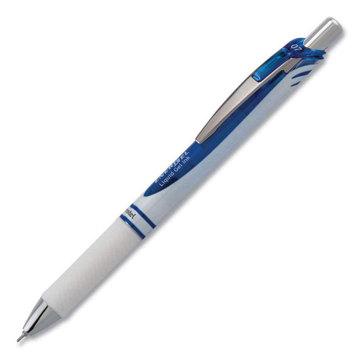 EnerGel Pearl Deluxe RTX Gel Pen, Retractable, Medium 0.7 mm, Blue Ink, Pearl White/Blue Barrel, Dozen