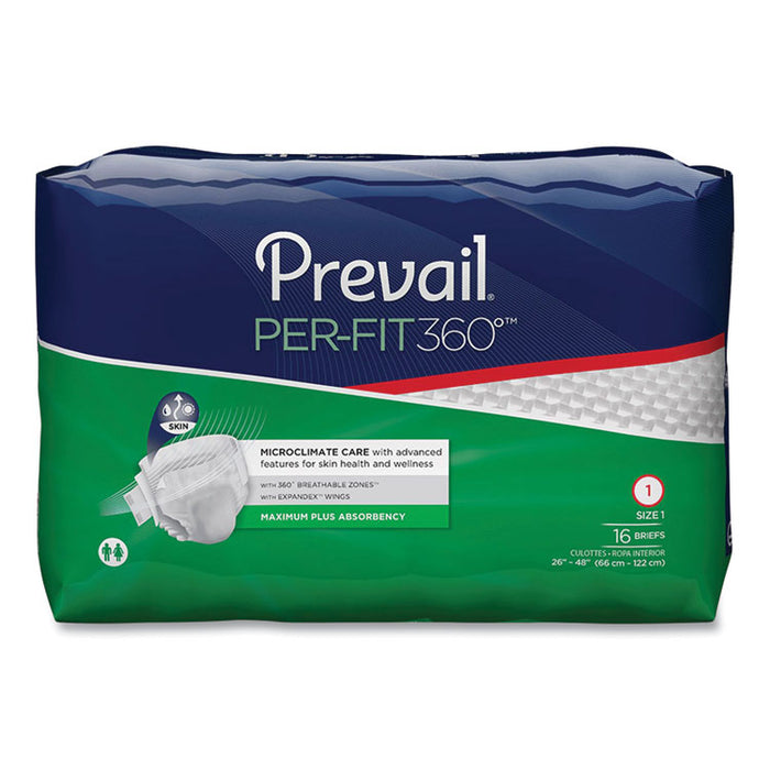 Per-Fit360 Degree Briefs, Maximum Plus Absorbency, Size 1, 26" to 48" Waist, 96/Carton