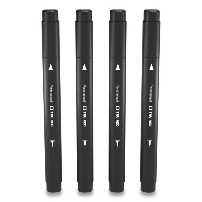 Permanent Marker, Pen-Style Twin-Tip, Extra-Fine/Fine Bullet/Needle Tips, Black, 4/Pack