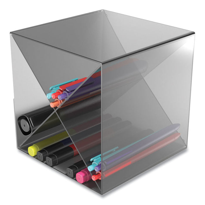 Plastic Cube-Shaped Desk Shelf, 4 Compartments, 6 x 6 x 6, Smoke