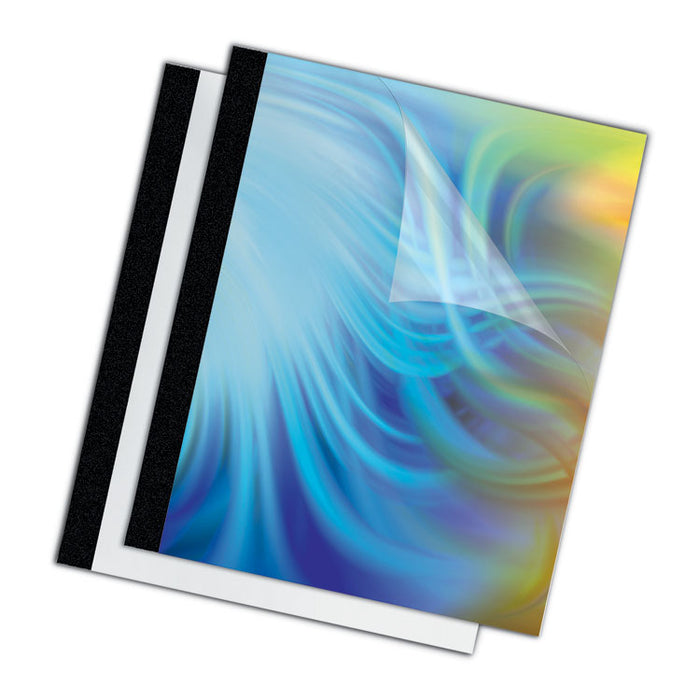 Thermal Binding System Presentation Covers, 15-Sheet Capacity, Plastic, Square Corners, 11 x 8.5, Clear/Matte Black, 10/Pack