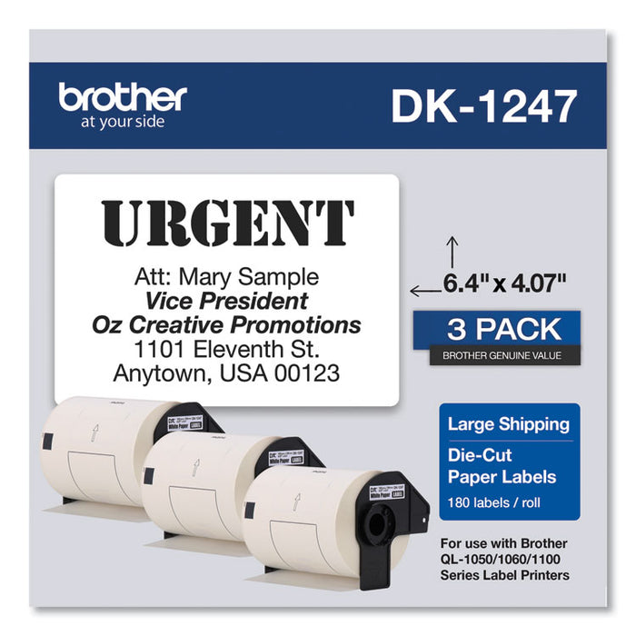Die-Cut Shipping Labels, 4.07 x 6.4, White, 180 Labels/Roll, 3 Rolls/Pack