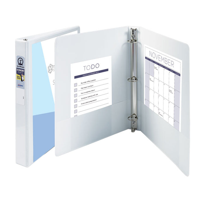 Economy View Binder with Round Rings , 3 Rings, 1.5" Capacity, 11 x 8.5, White