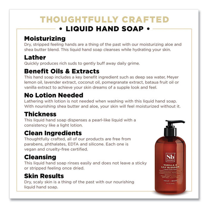Hand Soap, Vanilla and Lily Blossom Scent, 12 oz, 12/Carton