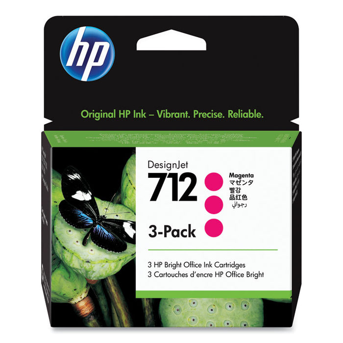HP 712 (3ED78ACT) Magenta Original DesignJet Ink Cartridge, 3/Pack, 24 Packs/Carton