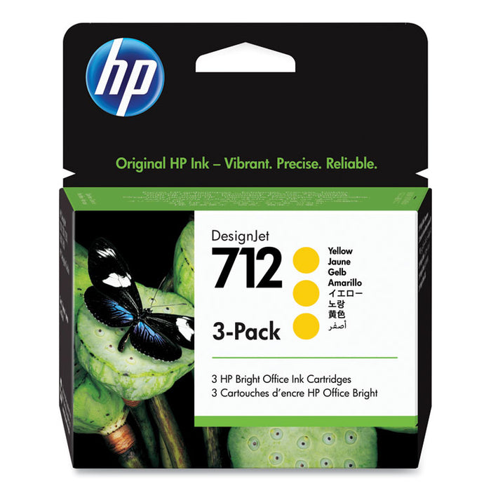 HP 712 (3ED79ACT) Yellow Original DesignJet Ink Cartridge, 3/Pack, 24 Packs/Carton