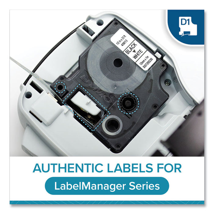 D1 Standard Labels, 0.5" x 23 ft, Black Print on White Tape, 6/Pack