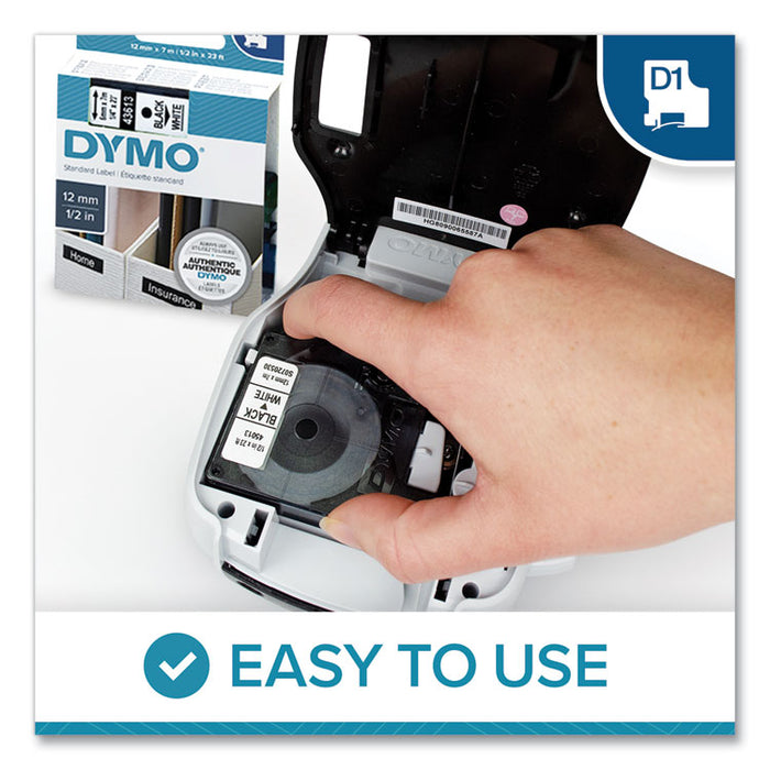 D1 High-Performance Polyester Removable Label Tape, 0.37" x 23 ft, Black on Clear