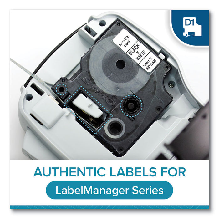 D1 Standard Labels, 0.5" x 23 ft, Black Print on White Tape, 4/Pack