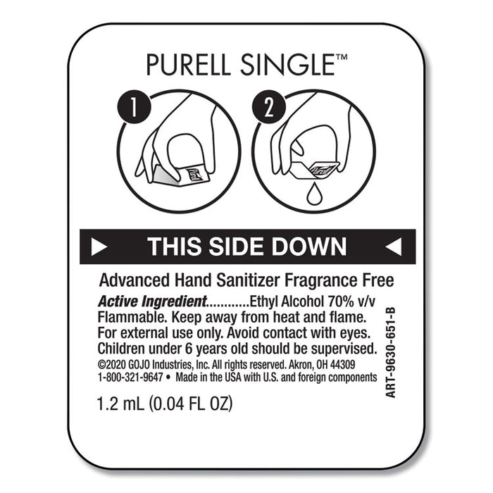Advanced Hand Sanitizer Single Use, Gel, 1.2 mL Packet, Fragrance-Free, 2,000/Carton