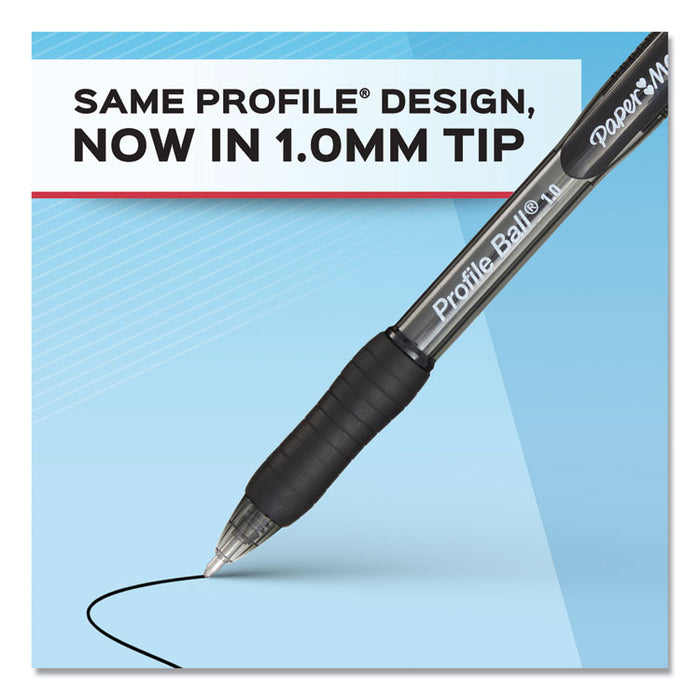 Profile Ballpoint Pen, Retractable, Medium 1 mm, Black Ink, Translucent Black Barrel, Dozen