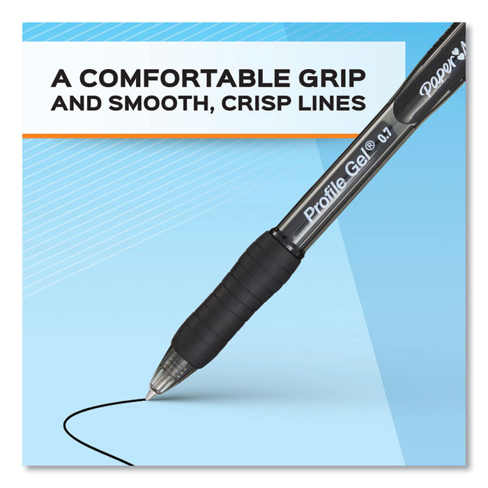 Profile Gel Pen, Retractable, Medium 0.7 mm, Black Ink, Translucent Black Barrel, 36/Pack