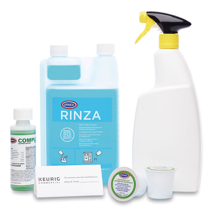 K-Cup Pod Brewer Deep Cleaning Kit, 4 oz Complete Cafe, (3) 32 oz Rinza, (15) K-Cup Cleaning Cups, Empty Spray Bottle