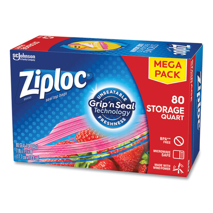 Seal Top Bags, Quart, 7.44" x 7", Clear, 80/Box