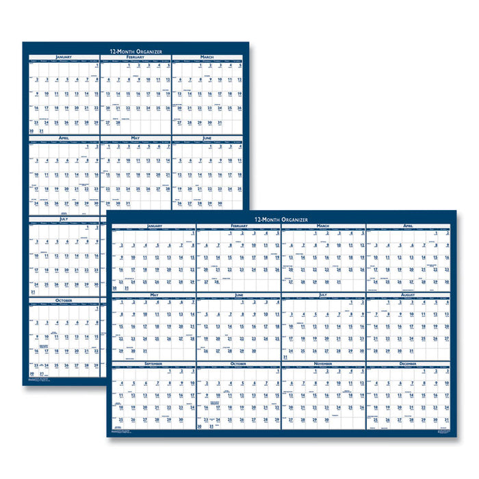 Recycled Poster Style Reversible/Erasable Yearly Wall Calendar, 18 x 24, White/Blue/Gray Sheets, 12-Month (Jan to Dec): 2026