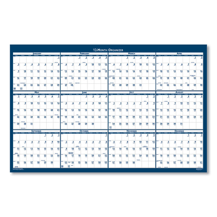 Recycled Poster Style Reversible/Erasable Yearly Wall Calendar, 24 x 37, White/Blue/Gray Sheets, 12-Month (Jan to Dec): 2026