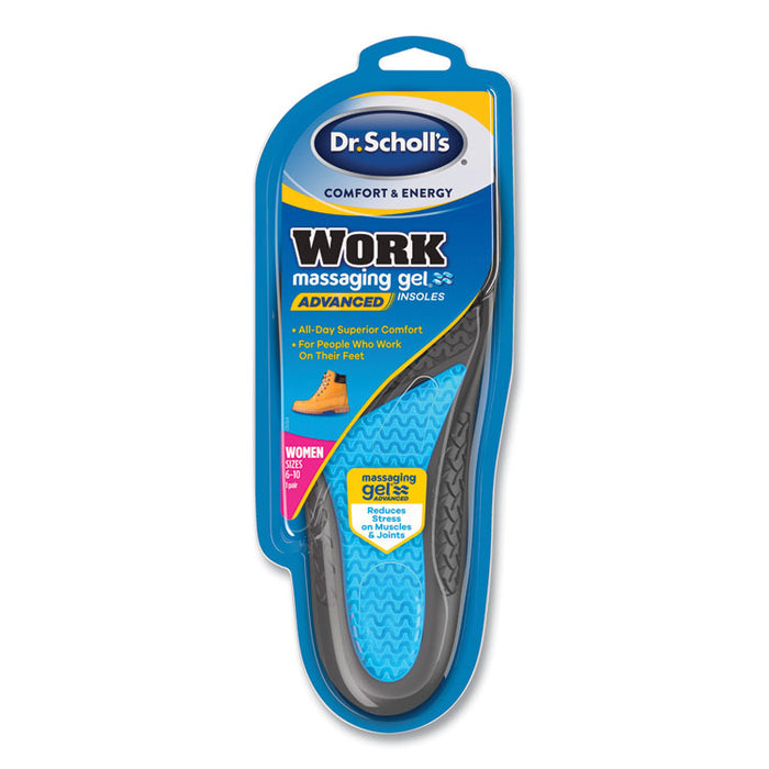 Comfort and Energy Work Massaging Gel Insoles, Women, Women's Sizes 6 to 11, Black/Blue, Pair