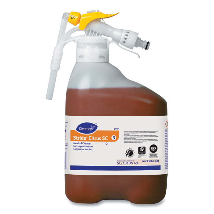 Stride Neutral Cleaner, Citrus Scent, 5.3 qt, 1 Bottle/Carton