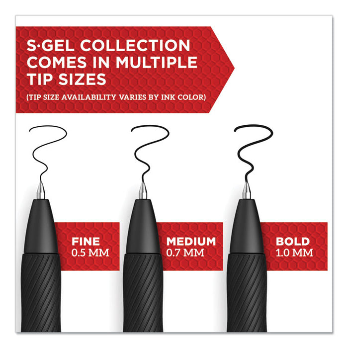S-Gel High-Performance Gel Pen, Retractable, Medium 0.7 mm, Blue Ink, Black Barrel, Dozen