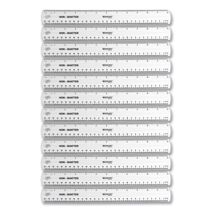 Non-Shatter Flexible Ruler, Standard/Metric, 12" (30 cm) Long, Plastic, Clear, 12/Box