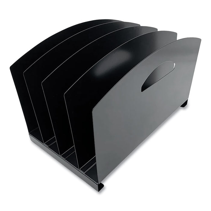 Steel Vertical File Organizer, Flat, 4 Sections, Letter Size Files, 7.25 x 12 x 7.25, Black