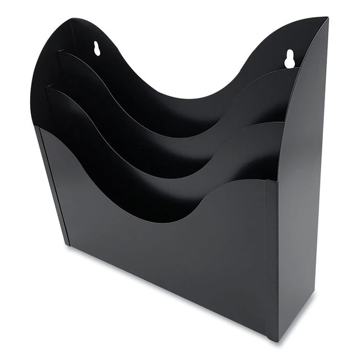 Three-Compartment Steel Wall Sorter, 3 Sections, Legal/Letter Size, 13" x 3.5" x 11.25", Black