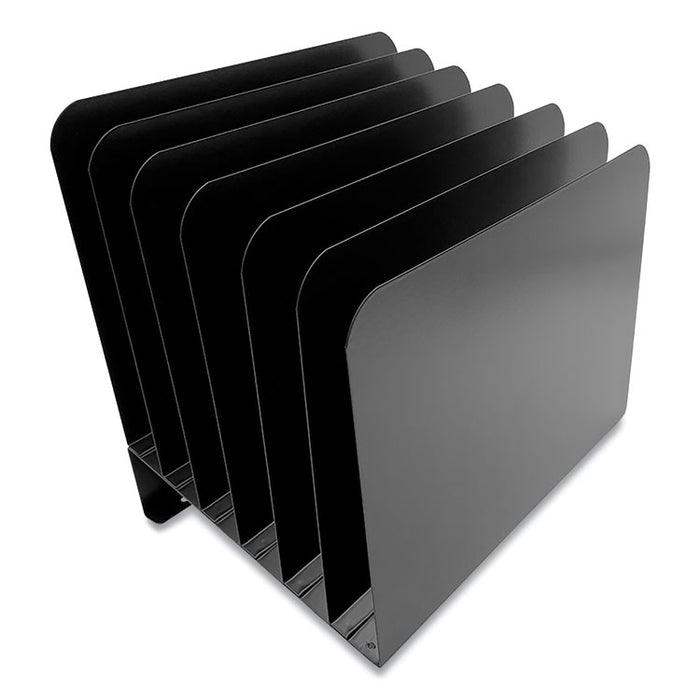 Steel Vertical File Organizer, Inclined, 6 Sections, Letter Size Files, 8 x 11 x 10.25, Black
