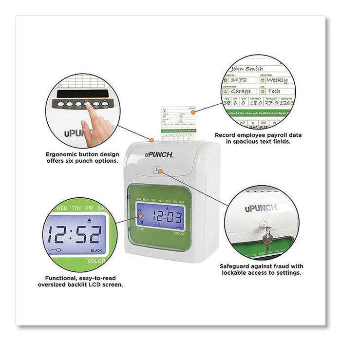UB1000 Electronic Non-Calculating Time Clock Bundle, Digital Display, Beige/Green