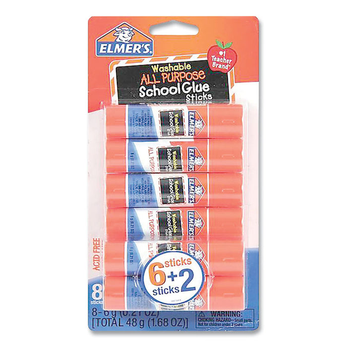Washable School Glue Sticks, 0.21 oz, Applies and Dries Clear, 8/Pack