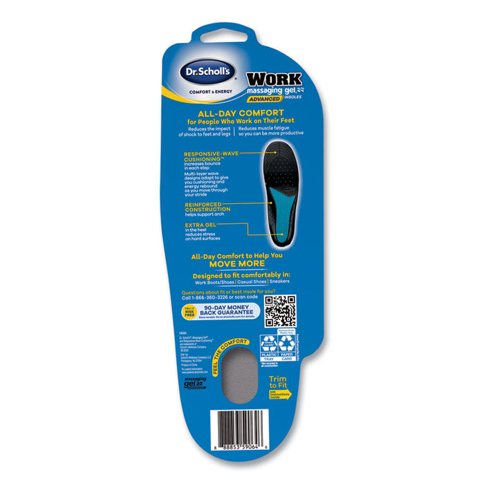 Comfort and Energy Work Massaging Gel Insoles, Women, Women's Sizes 6 to 11, Black/Blue, Pair