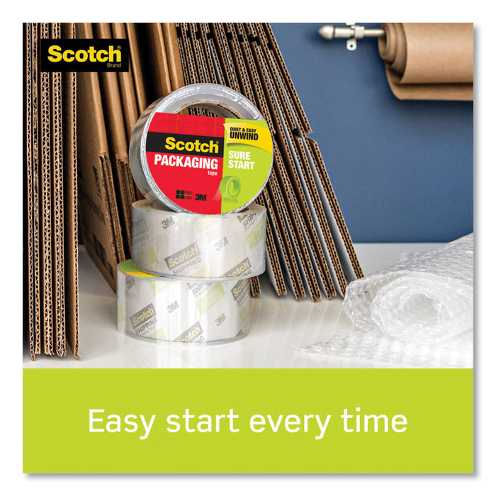 Sure Start Packaging Tape with Dispenser, 3" Core, 1.88" x 38.2 yds, Clear