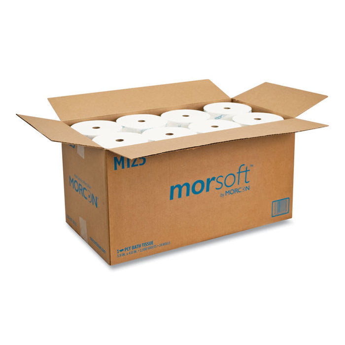 Small Core Bath Tissue, Septic Safe, 1-Ply, White, 2,500 Sheets/Roll, 24 Rolls/Carton