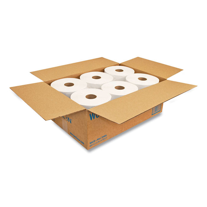 Morsoft Universal Roll Towels, 1-Ply, 8" x 800 ft, White, 6 Rolls/Carton