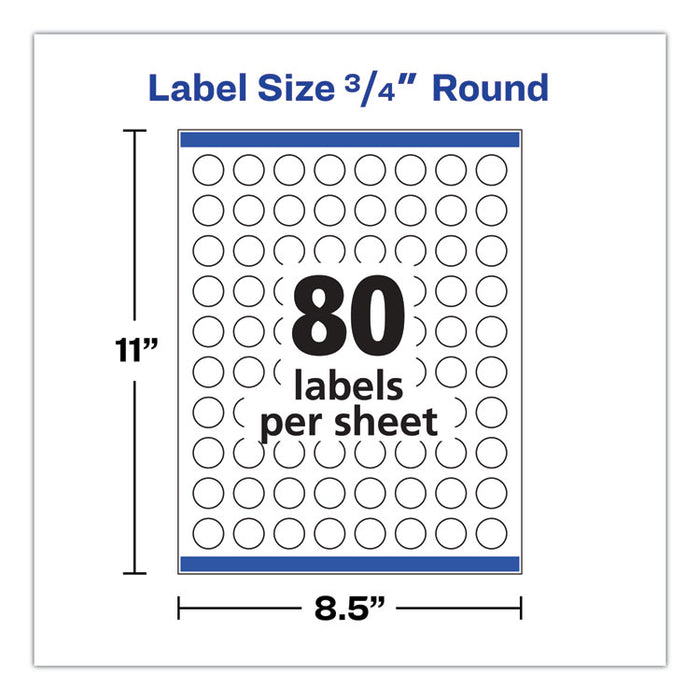 Printable Self-Adhesive Permanent ID Labels w/Sure Feed, 0.75" dia, White 800/PK