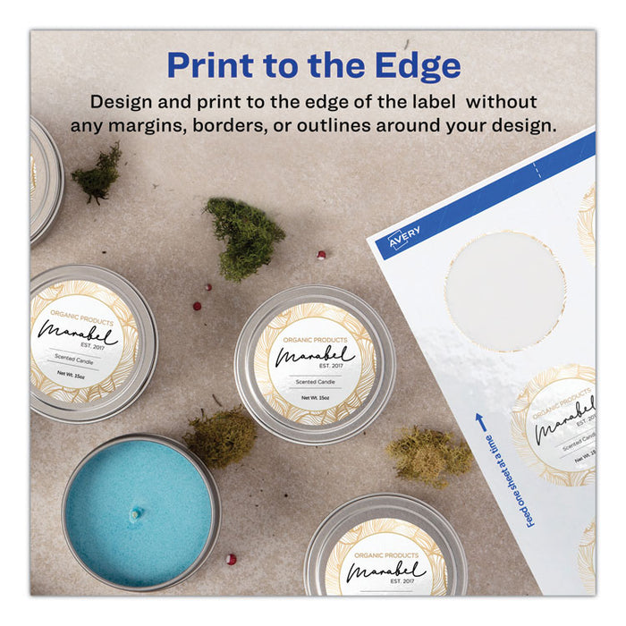 Round Print-to-the Edge Labels with Sure Feed and Easy Peel, 2" dia, Glossy White, 120/PK