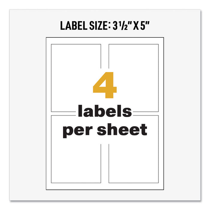 UltraDuty GHS Chemical Waterproof and UV Resistant Labels, 3.5 x 5, White, 4/Sheet, 50 Sheets/Box
