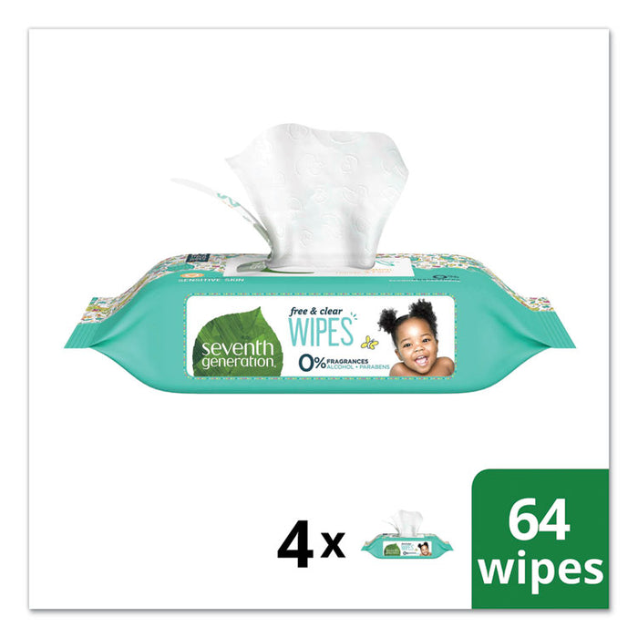 Free and Clear Baby Wipes, Refill, 7 x 7, Unscented, White, 256/Pack