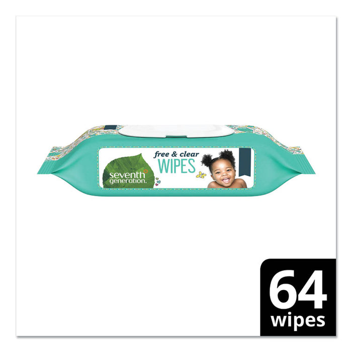 Free and Clear Baby Wipes, 7 x 7, Unscented, White, 64/Flip Top Pack, 12 Packs/Carton